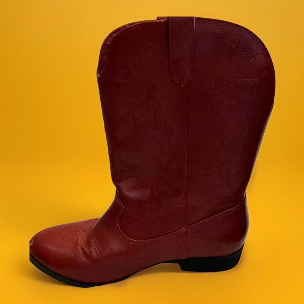 Kids Red Western Cowboy Boots with Stretch For Easy On/Off 2 See Pics For Scuffs